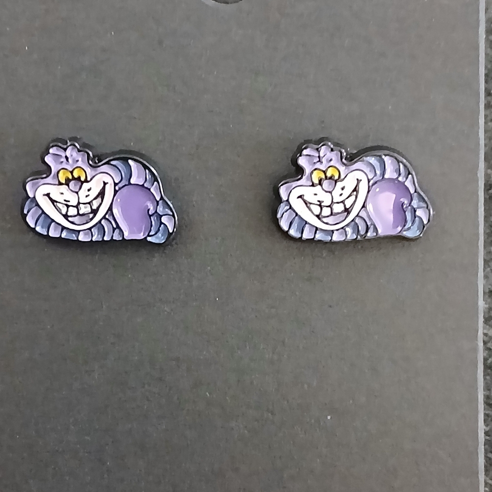 Smiling Cheshire Cat Stud Earrings Alice In Wonderland
